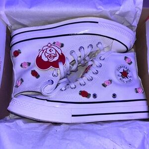 Converse Women's White High-Tops with Rose Embroidery